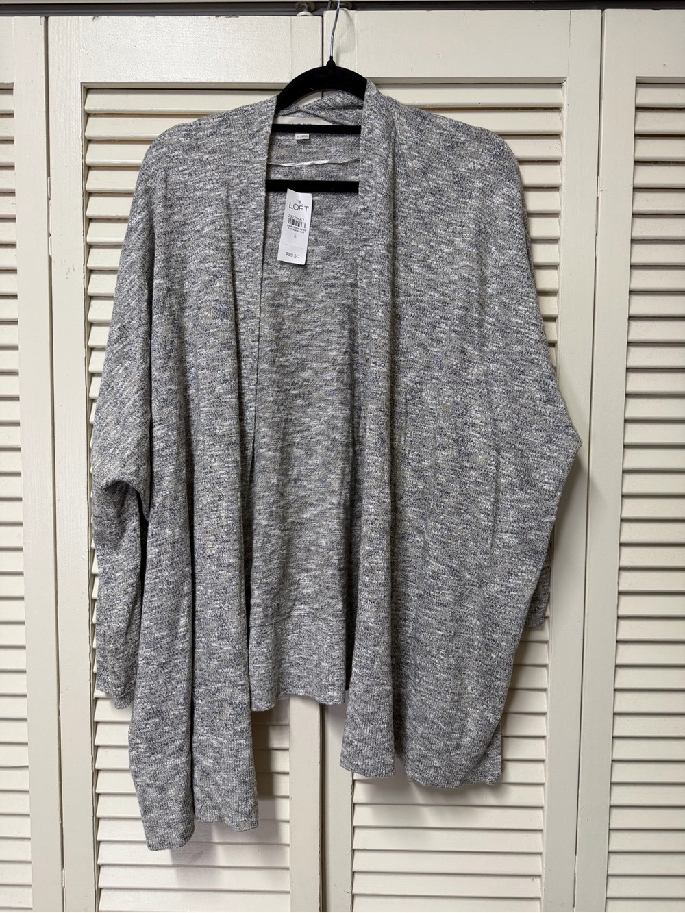 NWT LOFT Gray Heather Open-Front Draped Cardigan $60